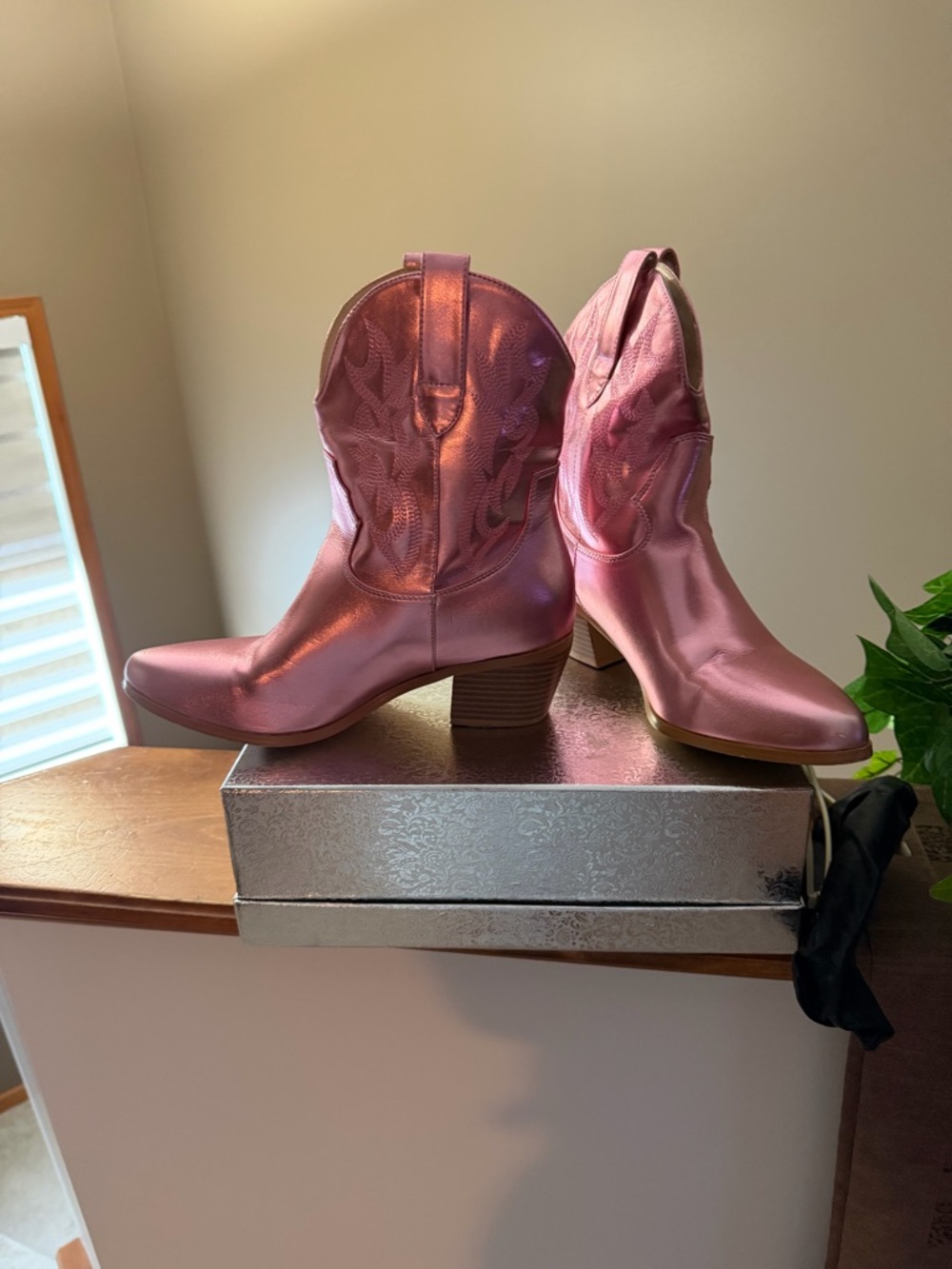 Metallic Pink Pull-On Ankle Booties - Picture 2 of 3